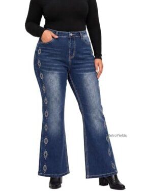 Plus Size High Waisted Flare Jeans Stretchy Denim Pants